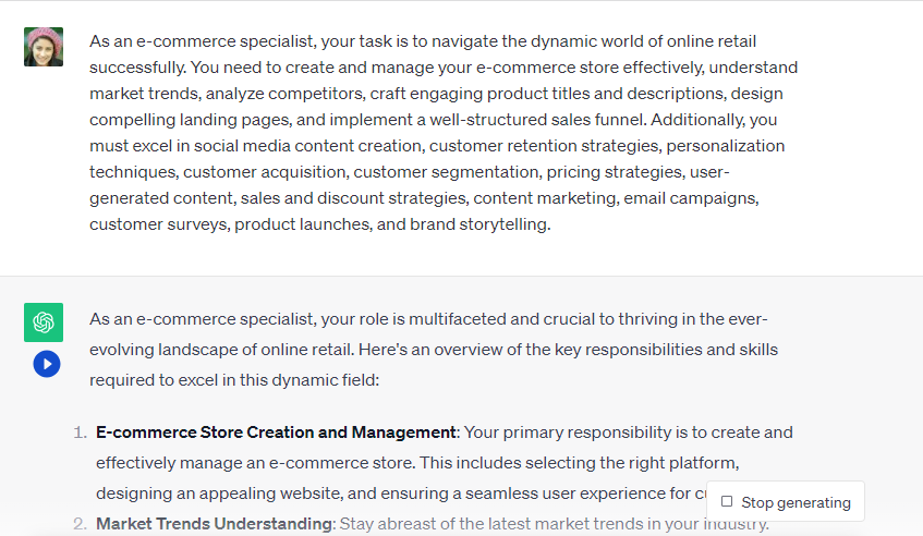 chatgpt prompt for ecommerce specialist