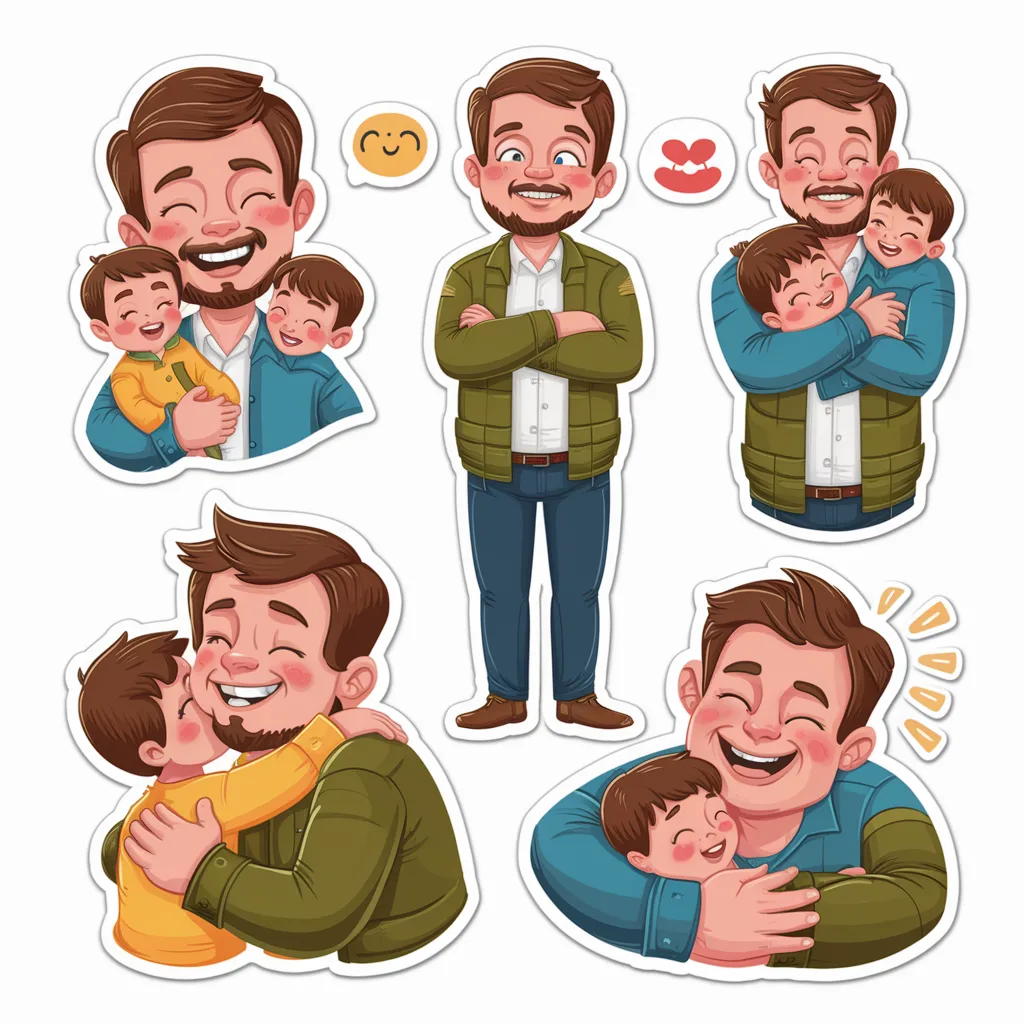  Design stickers showing different emotive expressions of a dad, from joy and pride to love and laughter.
