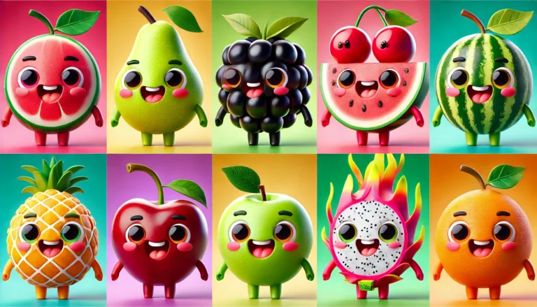 Daal E 3 prompts for 3D anthropomorphic fruit Characters